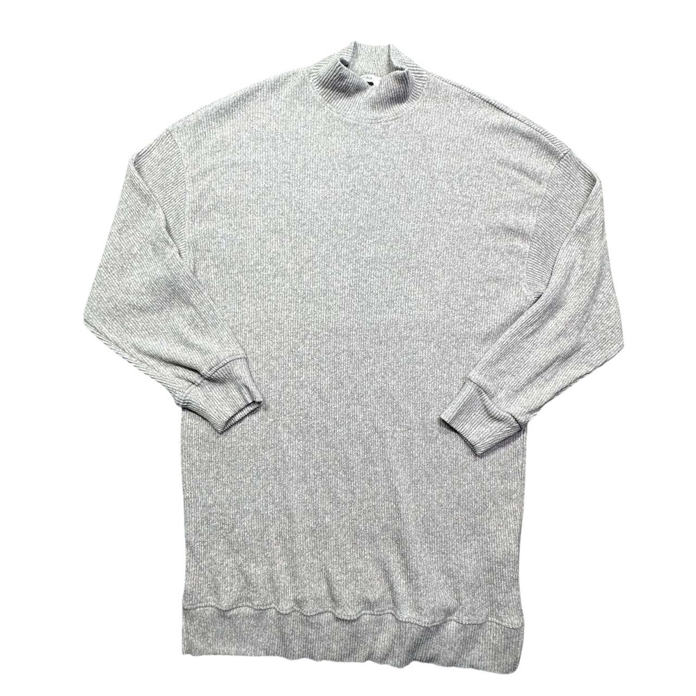 Bershka Tunic Top Womens Large Ribbed Mock‎ Neck Long Sleeve Dress Gray